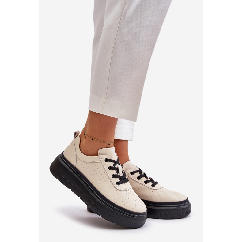 Damsportskor på plattform, naturläder, beige 41470 Vinceza 1