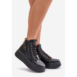 Sneakers i högt läder för kvinnor på plattformen Vinceza 66707 Svart 1