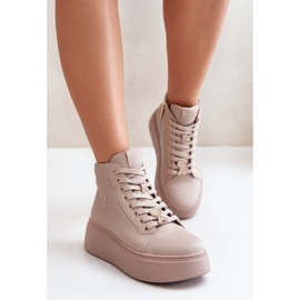 Höga lädersneakers för kvinnor på plattformen Vinceza 66707 Beige 1