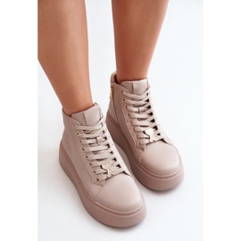 Höga lädersneakers för kvinnor på plattformen Vinceza 66707 Beige 2