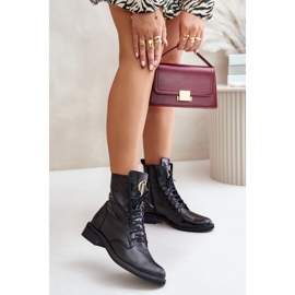 Zazoo 2955 Patent Worker Boots med gulddetalj på tungan, svart 2