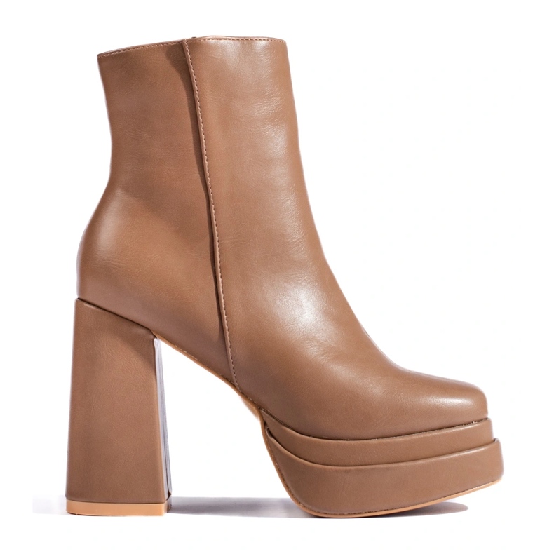 SHELOVET Mörkbeige högklackade ankelboots brun 1