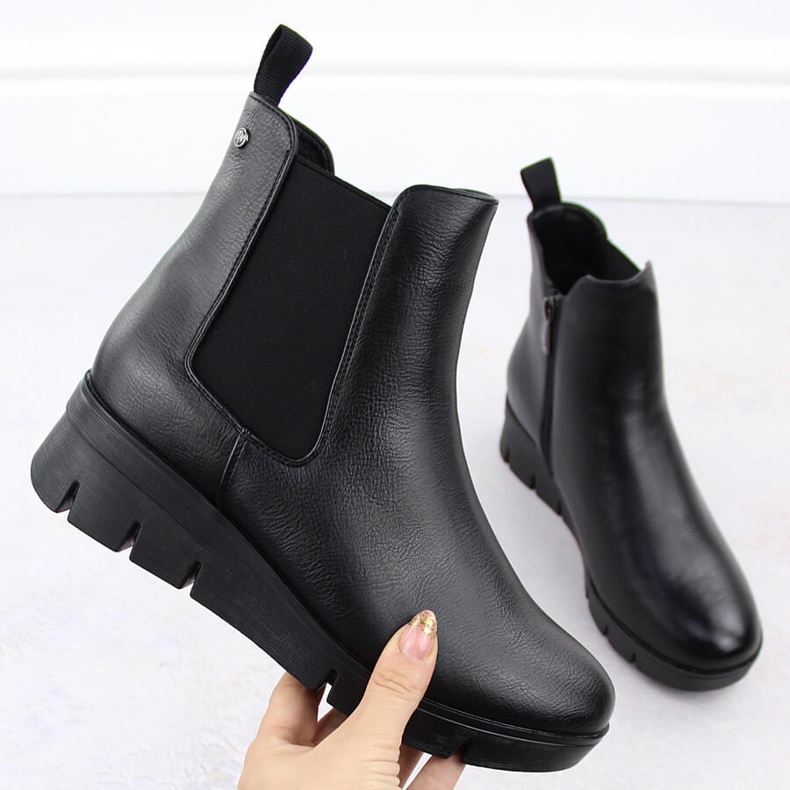 Ankelstövlar för damer med kil, svart Potocki 12433 1