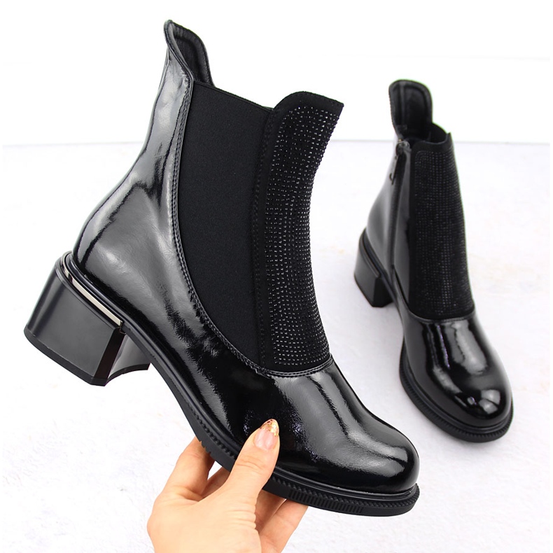 Vinceza svarta ankelboots för dam med cubic zirconia 1