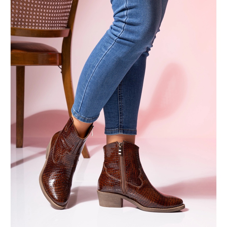 Cowboystövlar för dam i kamelläder Butdam KW-1 brun 1