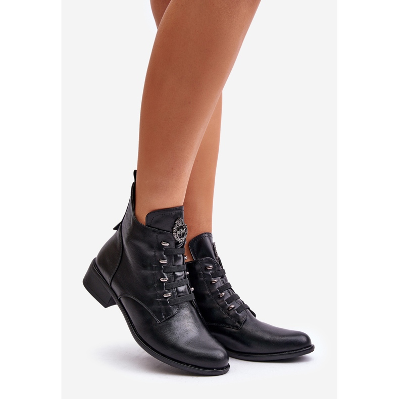 Jezzi Lågisolerade ankelstövlar med dragkedja med dekoration, svart Nevalia 1