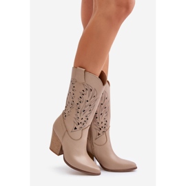 Genombrutna mid-kalfstövlar på högklackat läder Lewski 3609 Beige 1