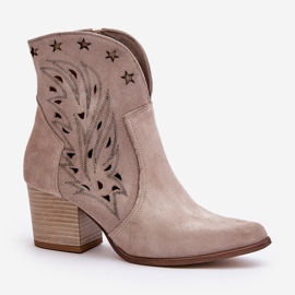 Genombrutna Cowboystövlar i mocka på hög klack Lewski 3613 Cappucino beige 9