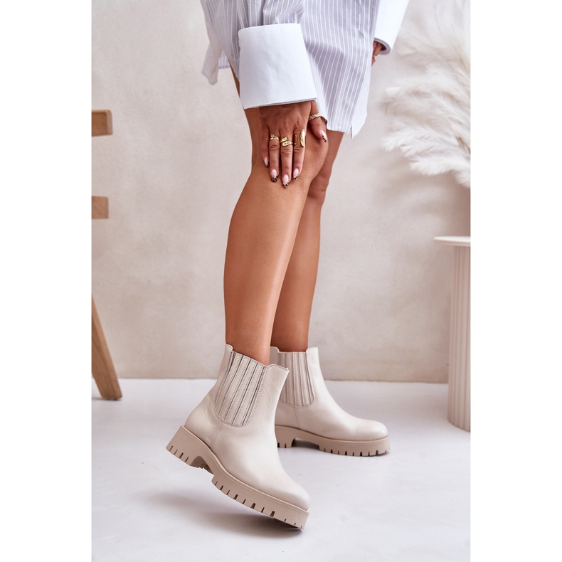 Läder Slip-On Flat Boots för kvinnor Lewski 3611 Light Beige 2