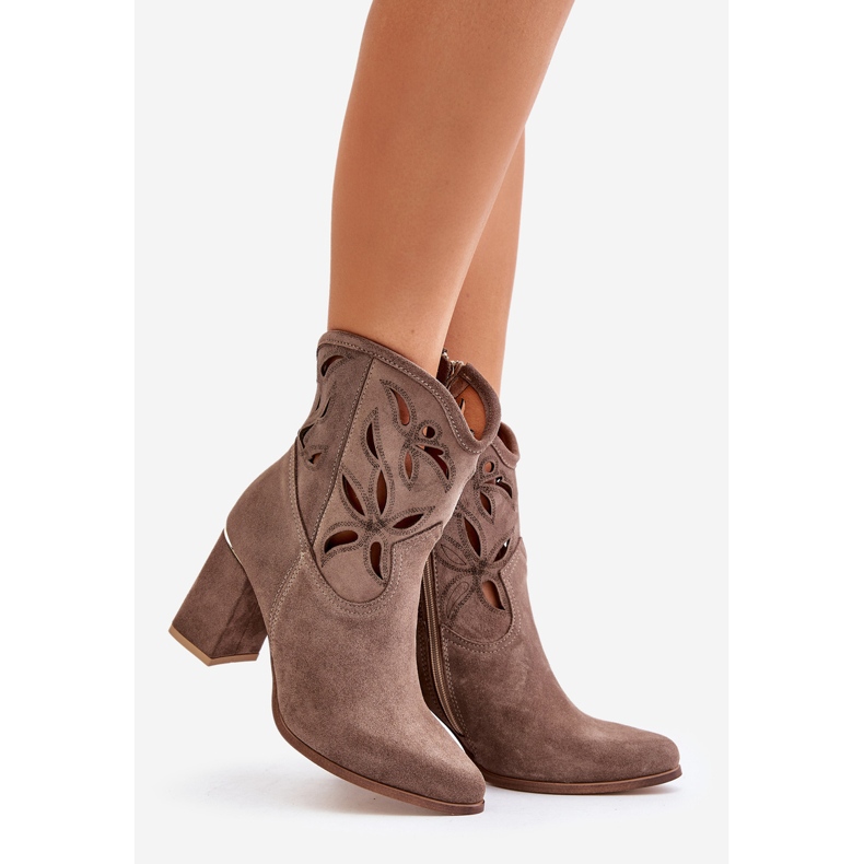 Mocka Openwork Ankel Boots Lewski 3629 Mörk beige 1