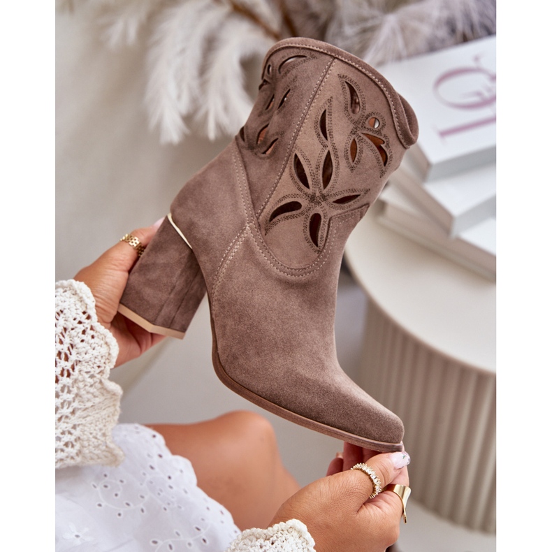 Mocka Openwork Ankel Boots Lewski 3629 Mörk beige 2