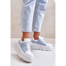 Läder Sneakers on a Massive Platform Jeans Lewski 3586 Vit blå 2