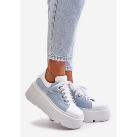 Läder Sneakers on a Massive Platform Jeans Lewski 3586 Vit blå 1