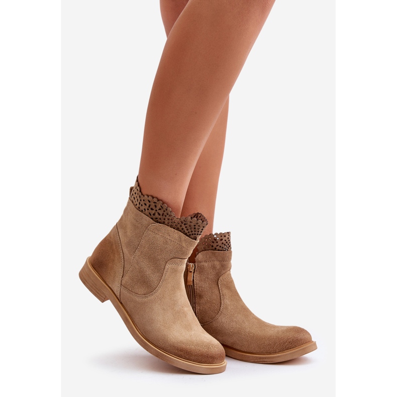 Lewski Shoes Låga platt stövlar för kvinnor Mocka Lewski 3624 Beige 1