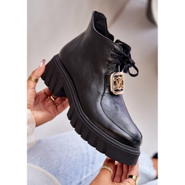 Zazoo 2952 Stövlar i läder med gulddekoration, svart 2