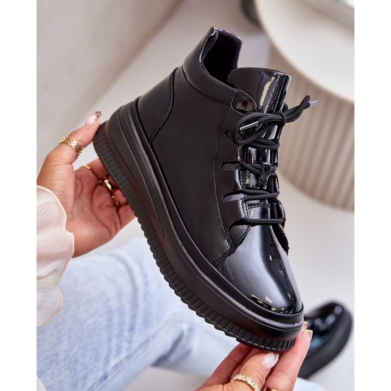 Lätt lackad läderplattform Sportskor Naturläder Artiker 55C1049 Svart 2