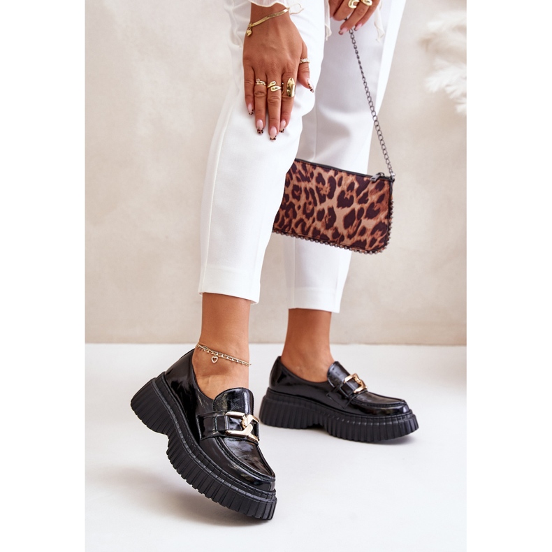 Zazoo 20176 Lackläder mockasinskor för kvinnor, naturligt läder, svart 2