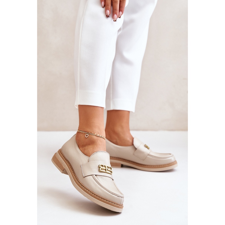 Zazoo 20174 eleganta läderskor med platt klack, beige 2