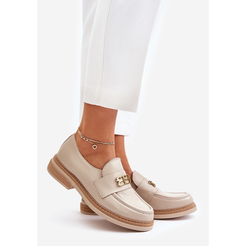 Zazoo 20174 eleganta läderskor med platt klack, beige 1