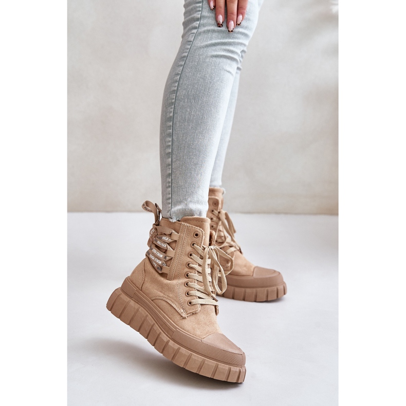 Bruna damstövlar på plattform med dekorativ snörning Edidda 2