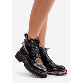 Patent Trapper Boots för kvinnor med dragkedja Läder Artiker 55C0517 Svart 1