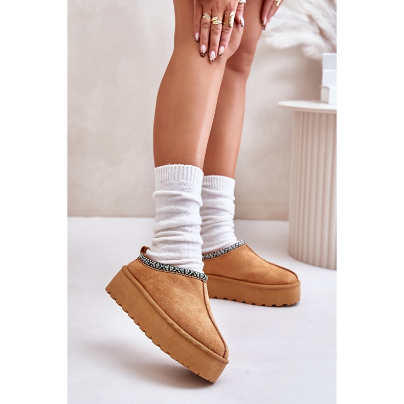 Platformtofflor för kvinnor med broderi Camel Neroma beige 2