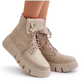 Zazoo 60511 Läderstövlar för kvinnor på den varma beige plattformen 10