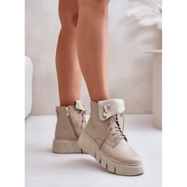 Zazoo 60511 Läderstövlar för kvinnor på den varma beige plattformen 3