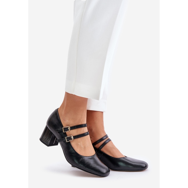 Läderpumps med remmar på hög klack Laura Messi 2857 Svart 1