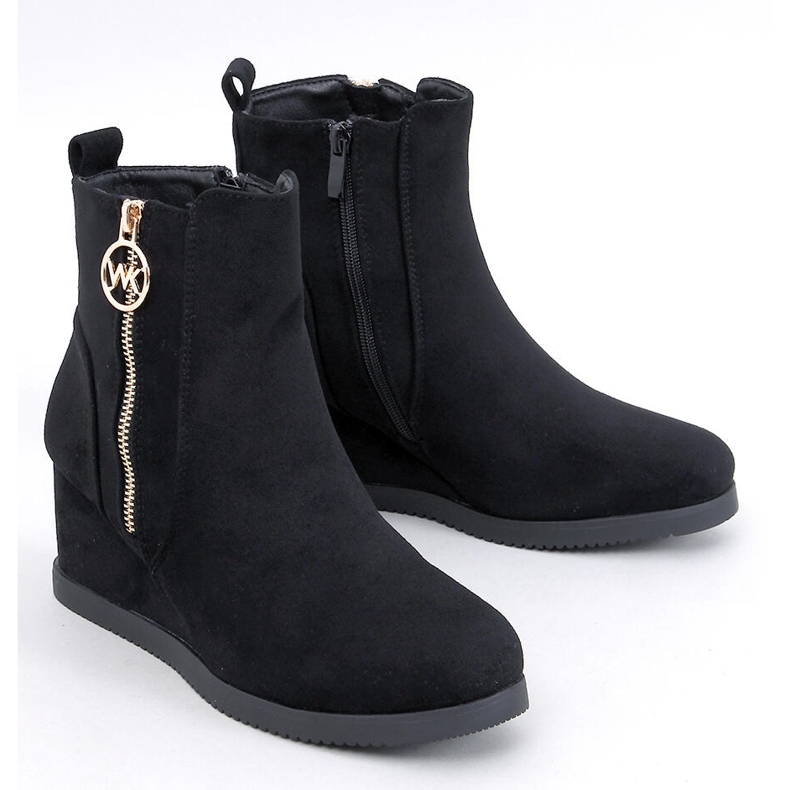 Vavin Black wedge ankelboots med gulddragkedja svart 1