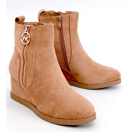 Vavin Camel wedge ankelboots med gulddragkedja beige 1
