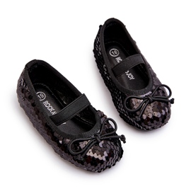 Tjejernas ballerinor dekorerade med paljetter och en svart båge 2