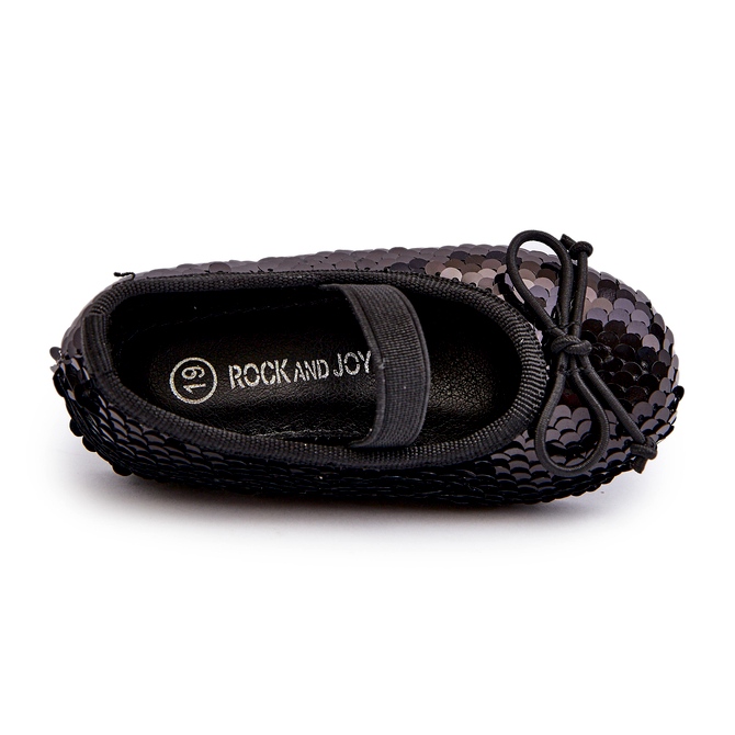 Tjejernas ballerinor dekorerade med paljetter och en svart båge 1