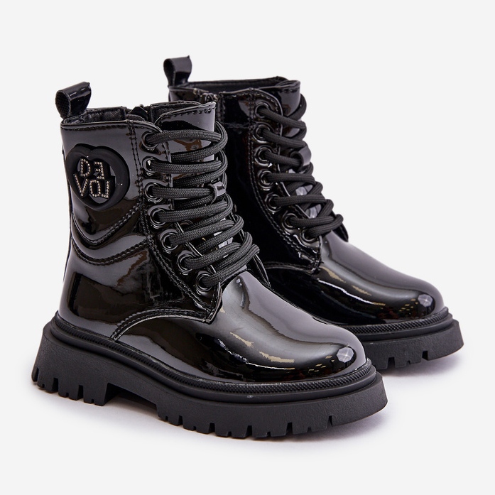 Lackstövlar för flickor med pälsfoder och dragkedja, svart Evaliraea 1