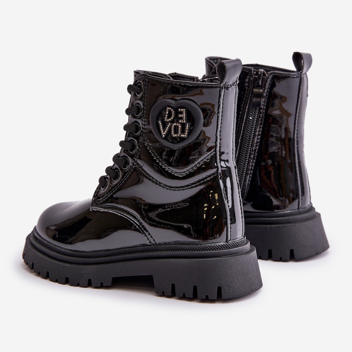 Lackstövlar för flickor med pälsfoder och dragkedja, svart Evaliraea 2