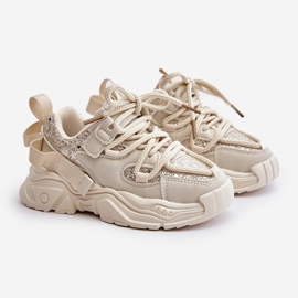 Beige barnsneakers dekorerade med paljetter Liatoma 1