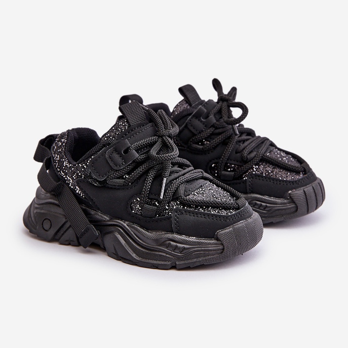 Barnsneakers dekorerade med paljetter, Black Liatoma svart 1