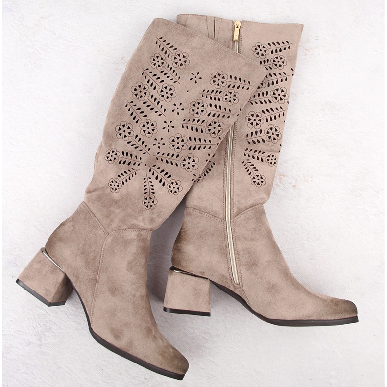 Mockaisolerade genombrutna stövlar khaki Potocki 12506 för kvinnor beige 1