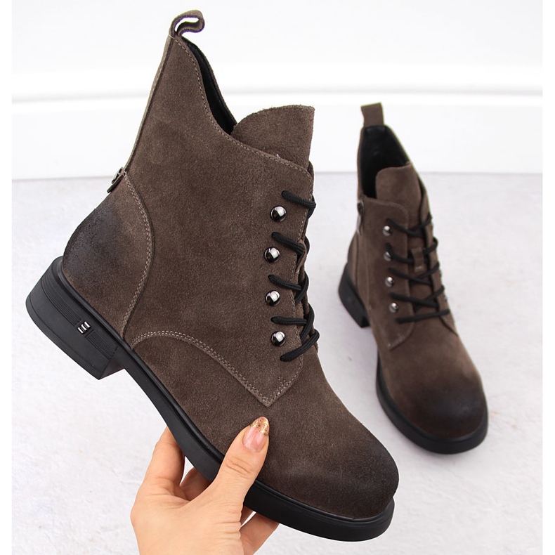 Khaki damstövlar i läder D&amp;A S.Barski Premium Collection CR42-158 brun 1