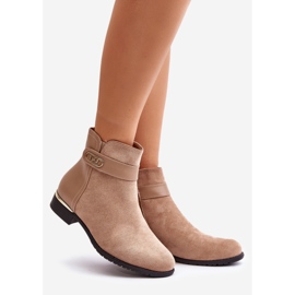 Beige isolerade damstövlar på platt klack med gulddetalj Ravasira 1