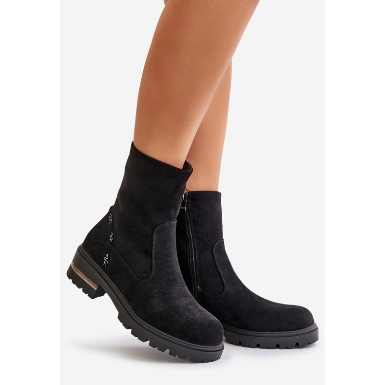 Isolerade ankelstövlar för kvinnor av eko-mocka med dragkedja, svart Narilie 1