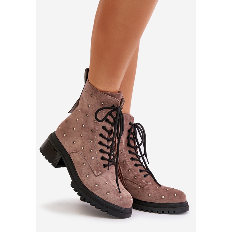 S.Barski Dekorerade arbetsstövlar för kvinnor, isolerade D&amp;A MR880-017 Taupe beige 1