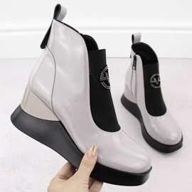 Grå kilstövlar i läder för kvinnor Vinceza 66703 1