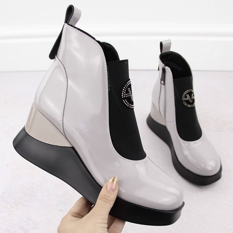 Grå kilstövlar i läder för kvinnor Vinceza 66703 1