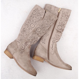 Mockaisolerade genombrutna stövlar khaki Potocki 12522 för kvinnor beige 1