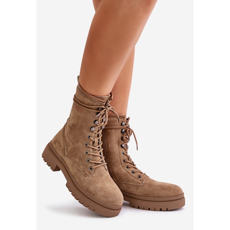 Arbetarstövlar för kvinnor med dragkedja Tillverkade av ekomocka, mörkbeige savalann 1