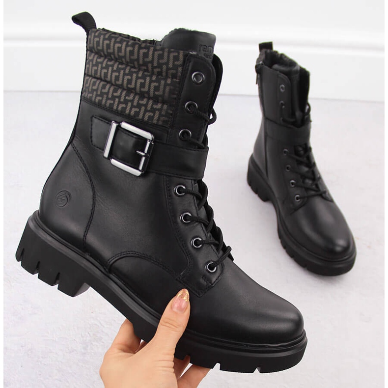 Läderarbetare isolerade stövlar för kvinnor, svarta Remonte D1W71-03 1