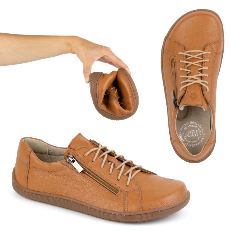 Olivier Minimalistiska barfota läderskor för kvinnor modell 1243 röd orange 1