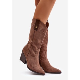 Isolerade Cowboystövlar på hög klack, Eco Mocka Brun, Hanivin 1