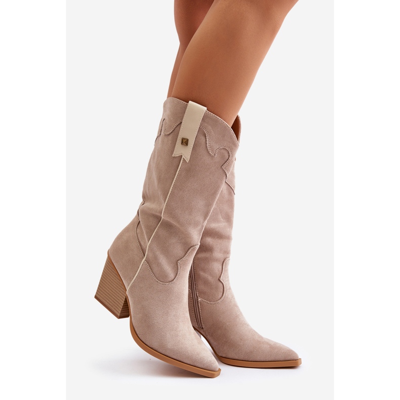 Isolerade cowboystövlar på hög klack Eco Mocka Beige Hanivin 1